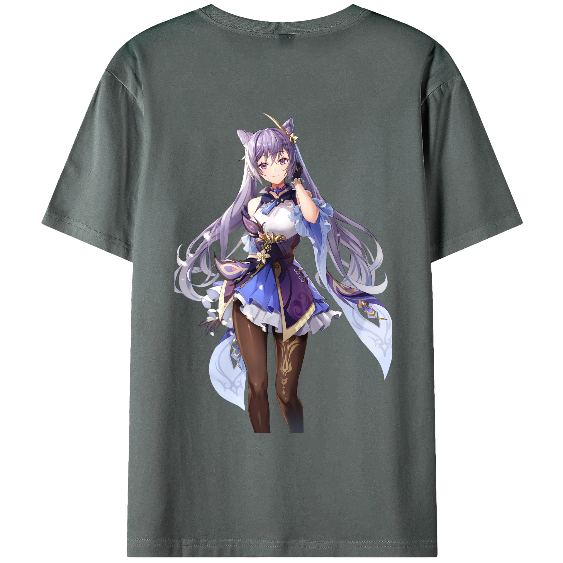 げんし神 刻晴 こくせい genshin Kokusei 綿100％ メンズ半袖Tシャツ（バックプリント） 通気性